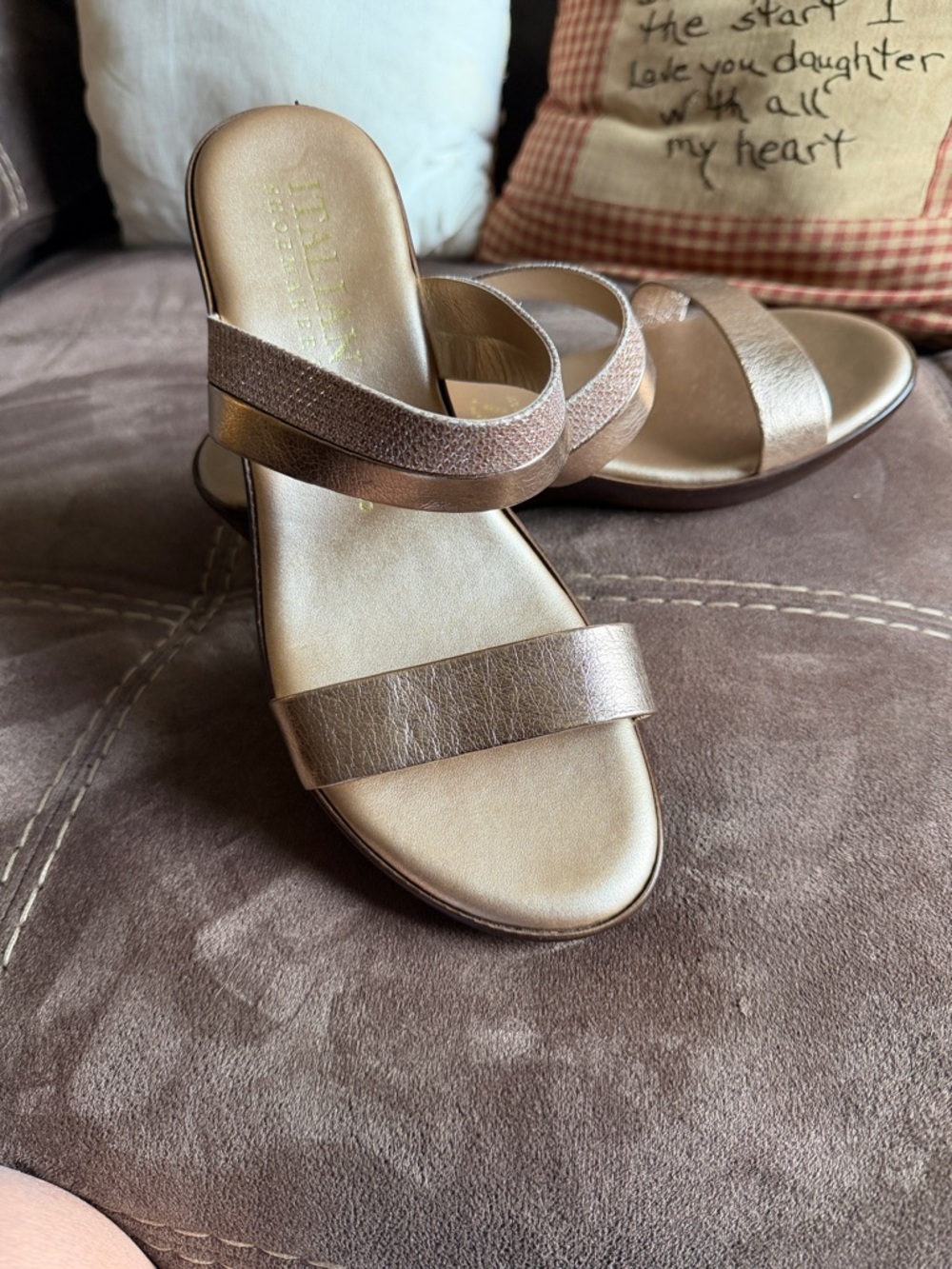 Italian Shoemakers Metallic Rose Gold Double-Strap Slide Sandals